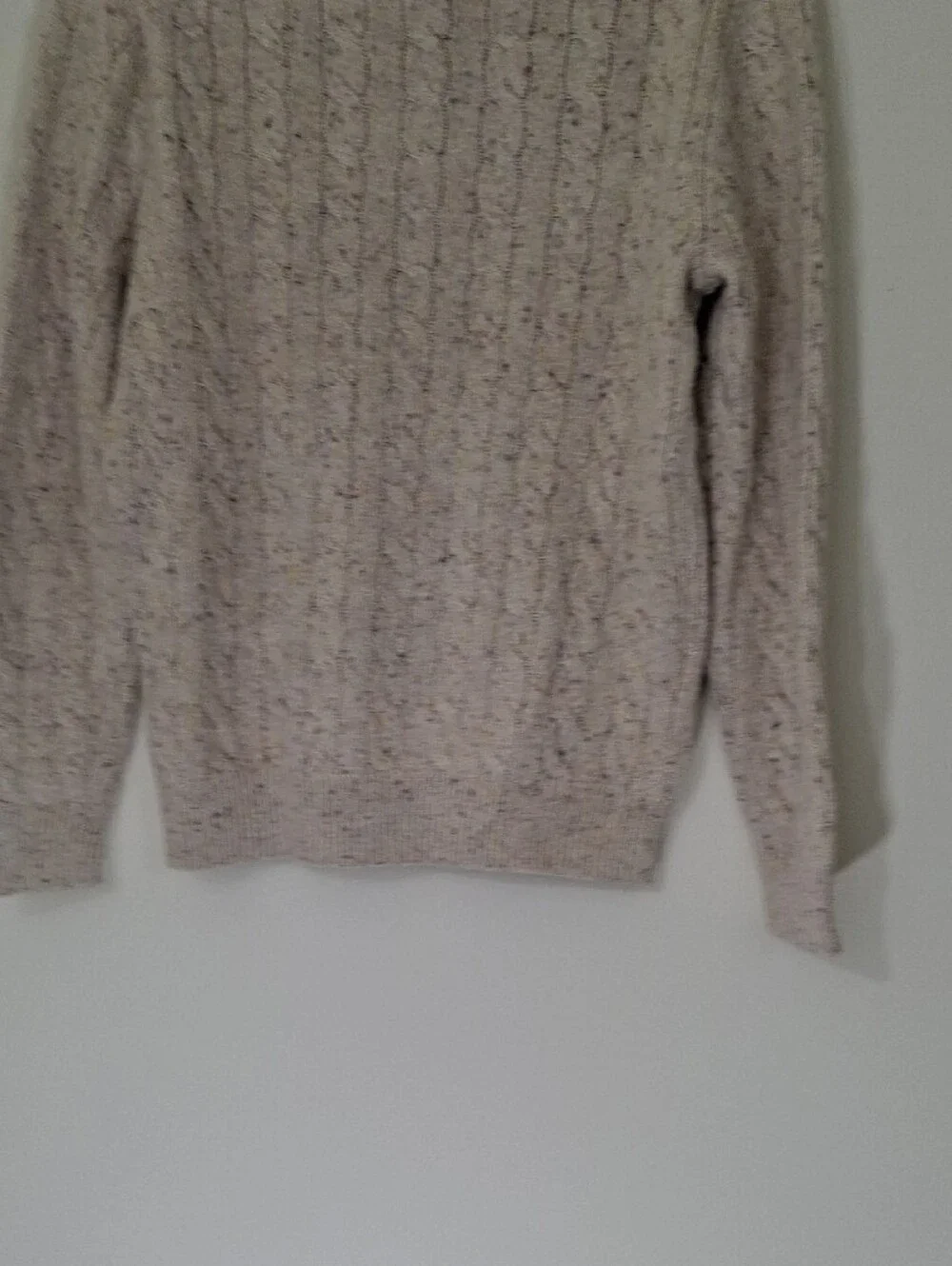 J. Crew Men's Speckled Cream Cable-Knit Crewneck Sweater, Small